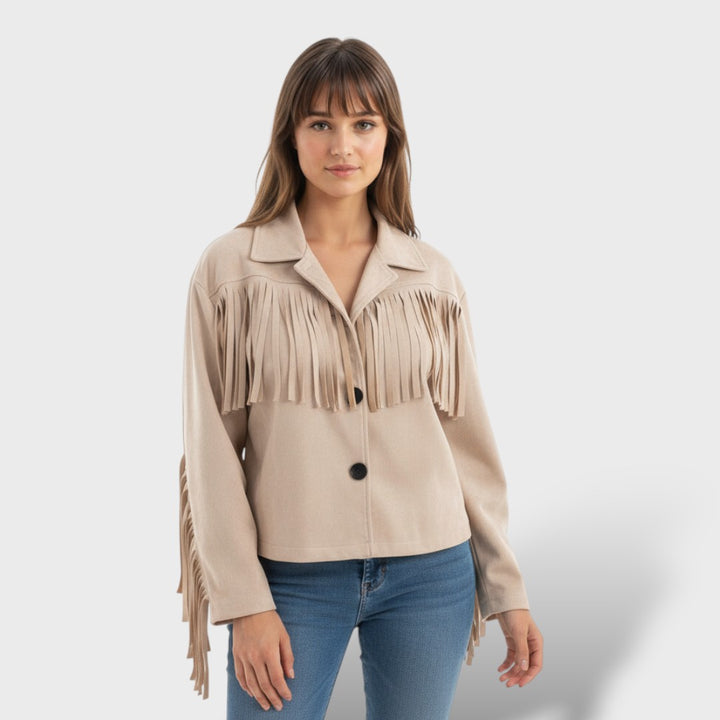 Chaqueta Corta de Gamuza con Flecos Mujer Elegante