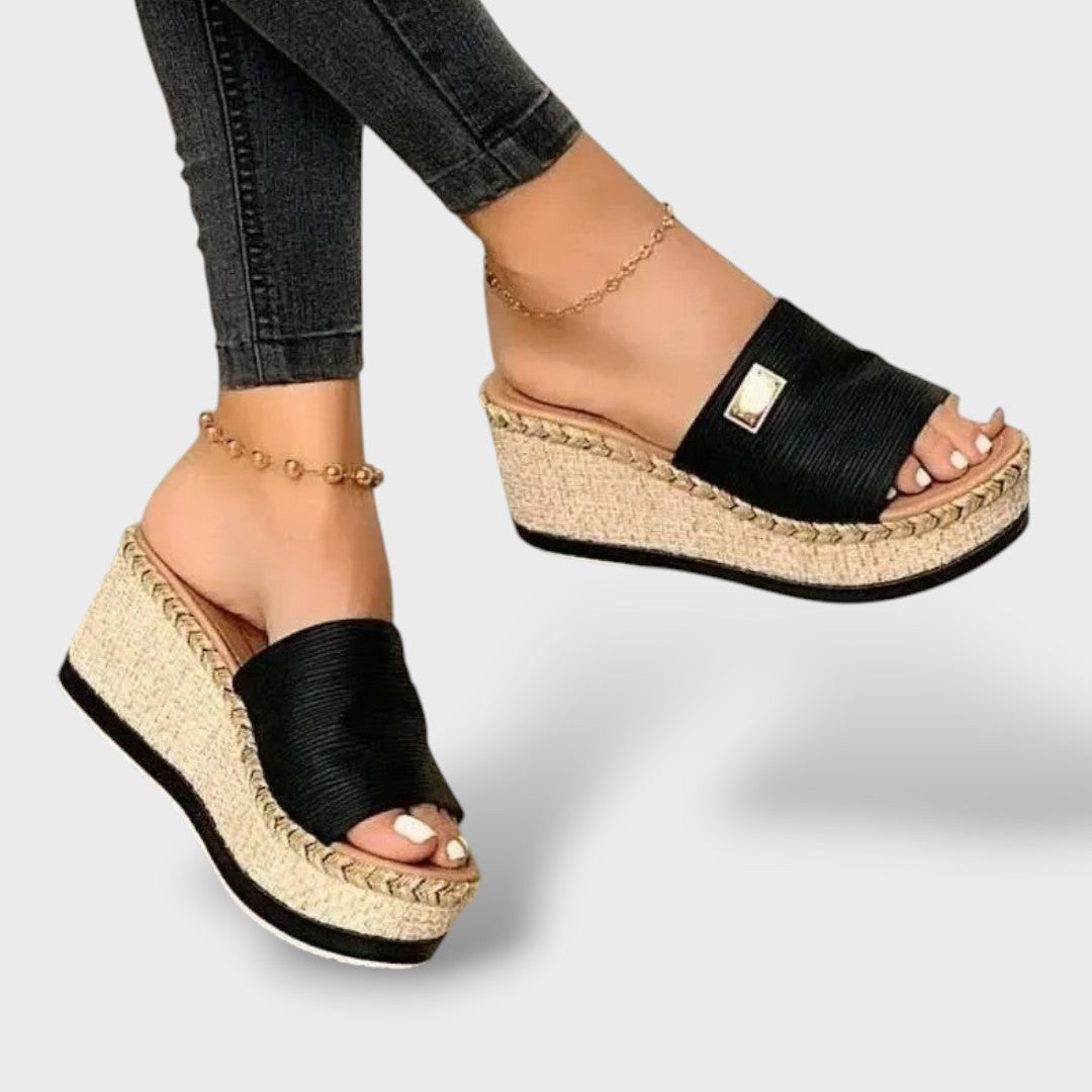 Sandalias Cuña Esparto Tira Acanalada Mule