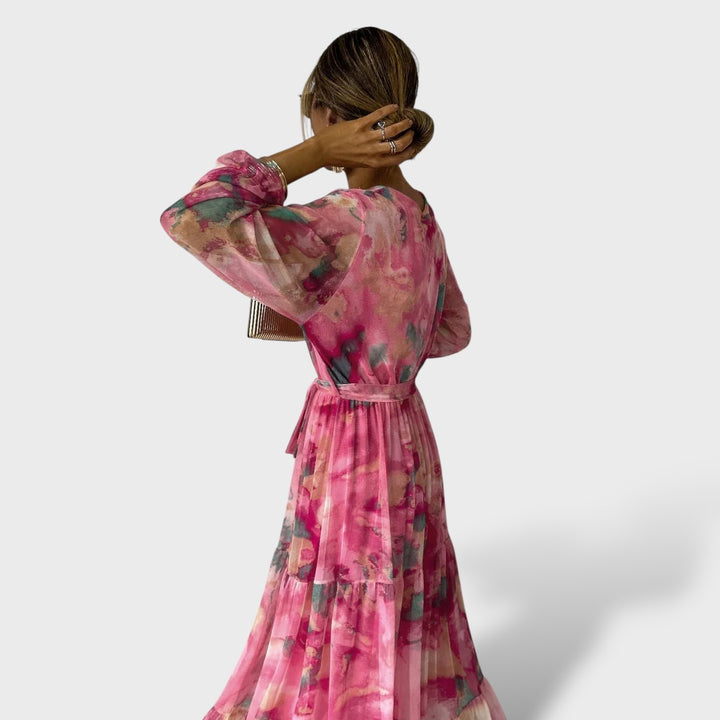 Vestido largo envolvente floral mujer