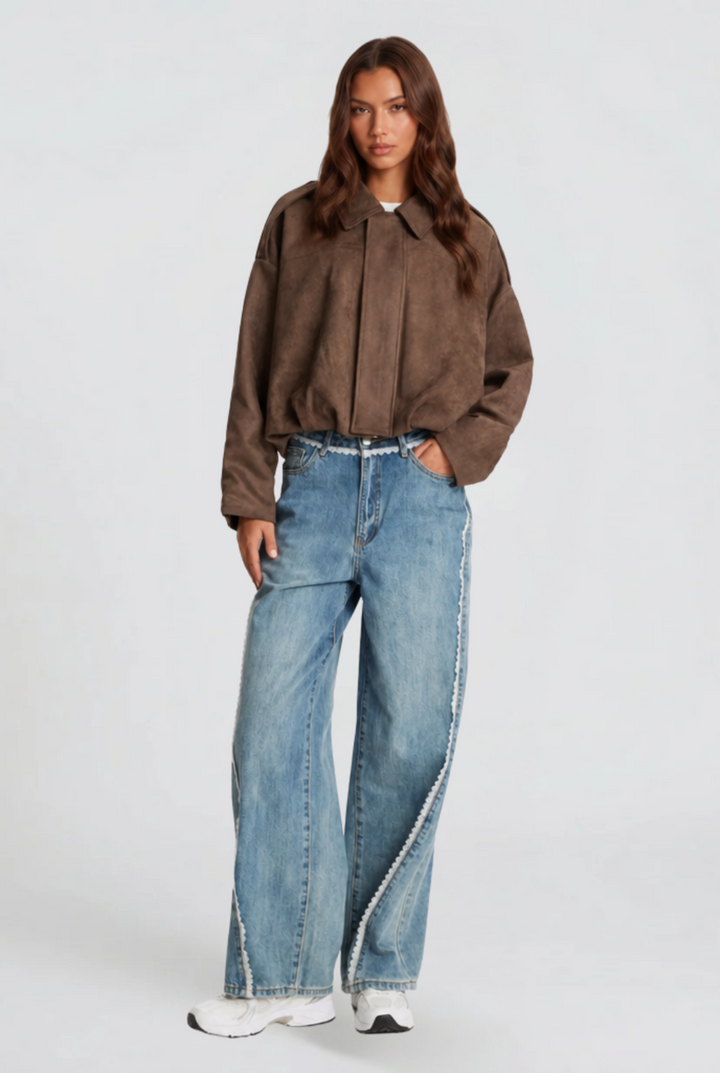 Chaqueta de ante corta oversize