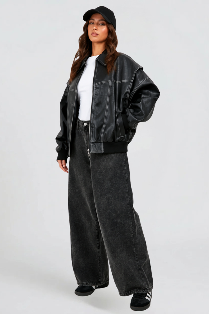 Chaqueta Bomber de Piel Oversize