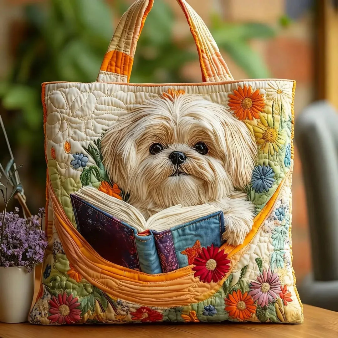 NATALIA | BOLSO ARTESANAL DE SHIH TZU CON LIBROS Y FLORES