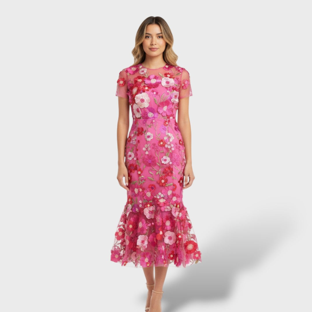 Vestido Largo de Encaje con Bordado Floral