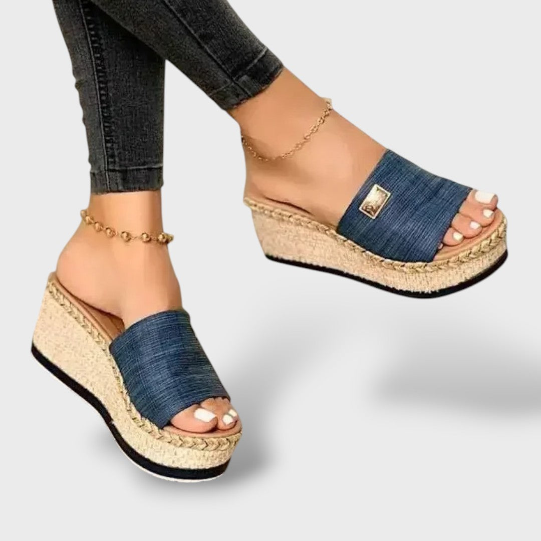 Sandalias Cuña Esparto Tira Acanalada Mule