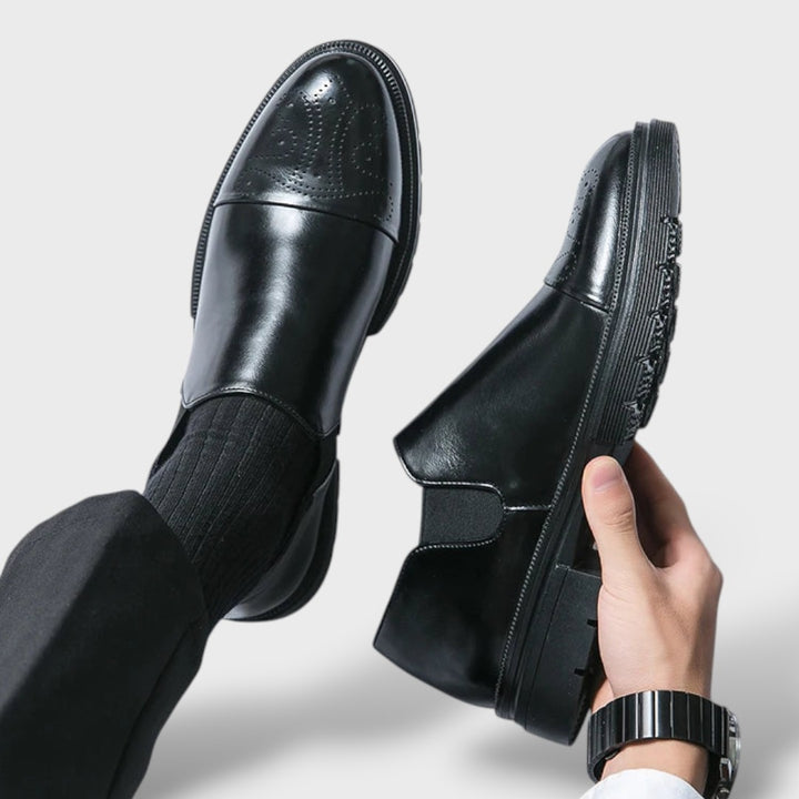 Mocasines Hombre Cuero Brogue Slip-On Suela Gruesa