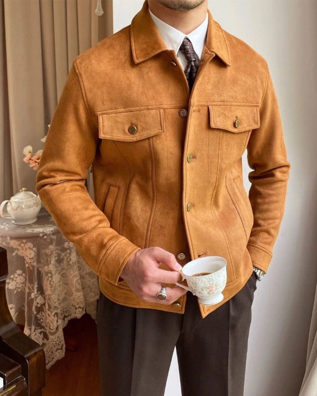 Chaqueta de ante masculina elegante