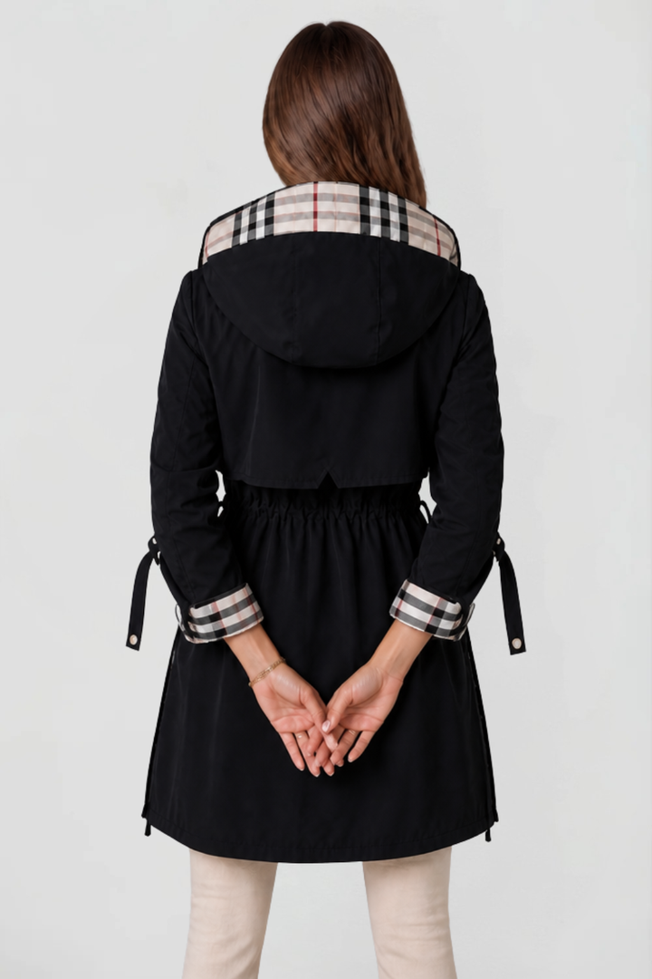 Chaqueta Larga con Capucha y Cuadros