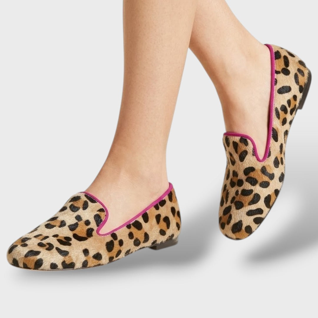 Mocasines Leopardo Pelo Natural Ribete Contraste