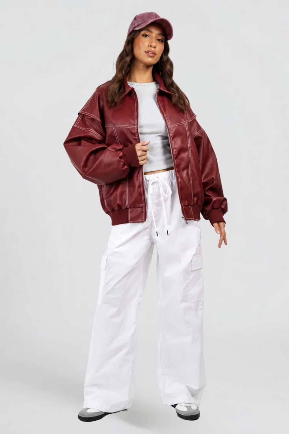 Chaqueta Bomber de Piel Oversize
