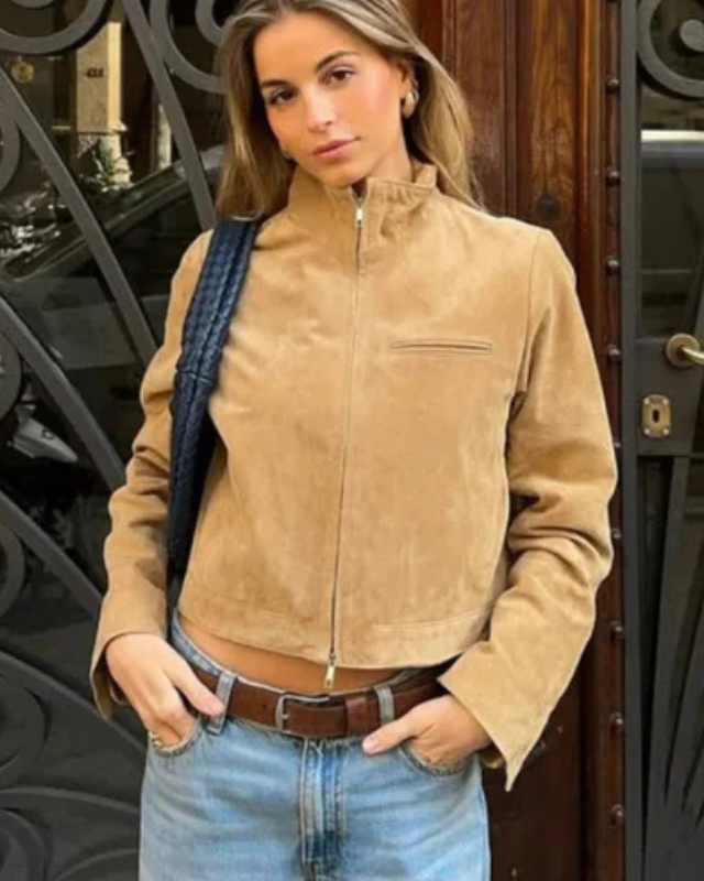Chaqueta corta de ante vegano femenina