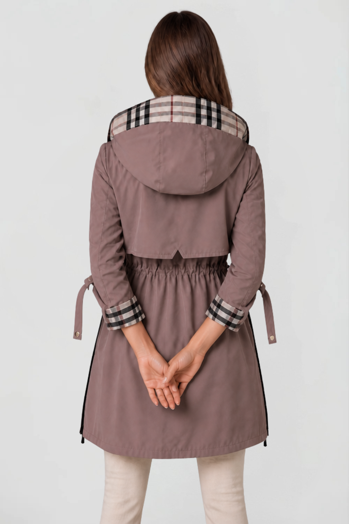 Chaqueta Larga con Capucha y Cuadros