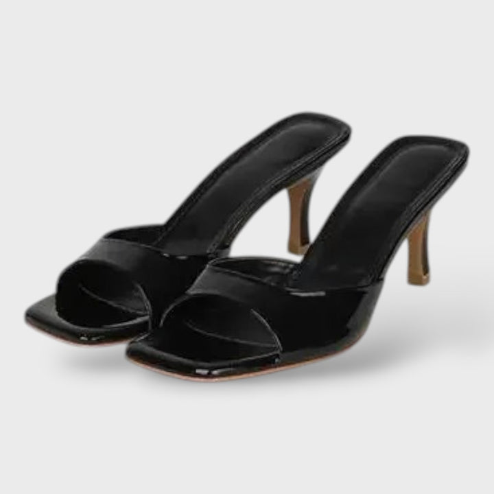 Sandalias Tacón Fino Charol Punta Cuadrada Mujer