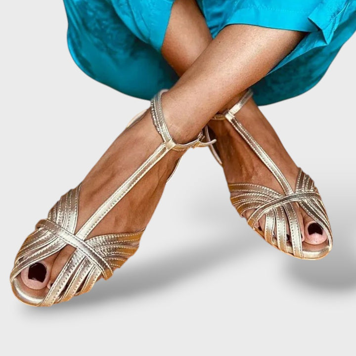 Sandalias Tacón Bajo Tiras Cruzadas Mujer