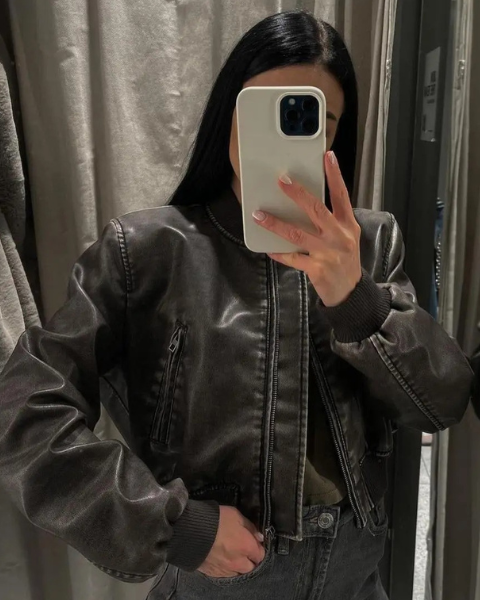Bomber de piel vegana corte esencial
