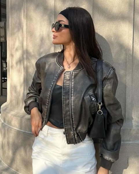 Bomber de piel vegana corte esencial