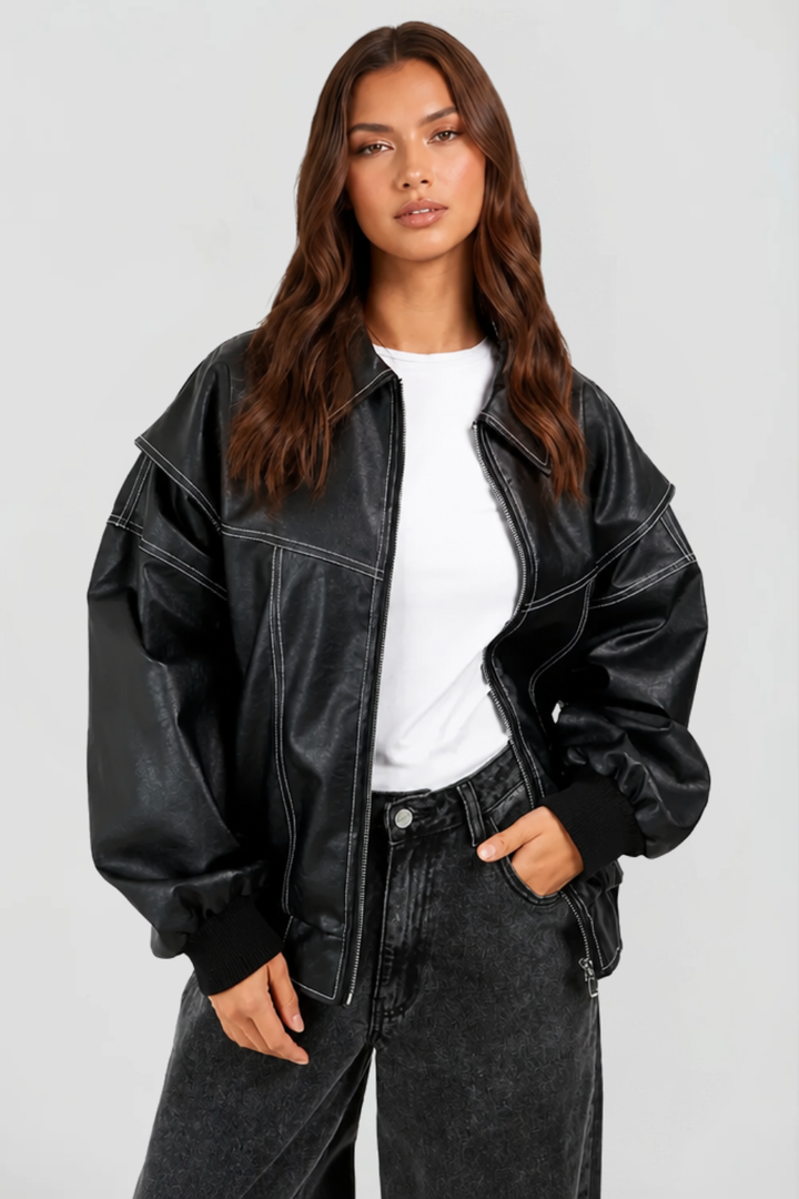 Chaqueta Bomber de Piel Oversize