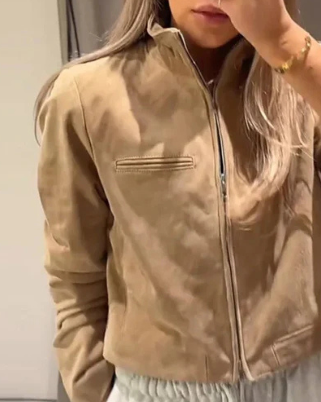 Chaqueta corta de ante vegano femenina