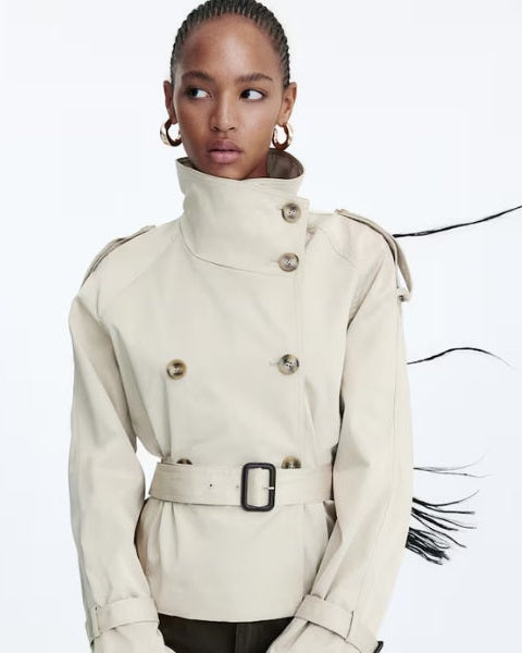 Trench Corto Cruzado de Twill