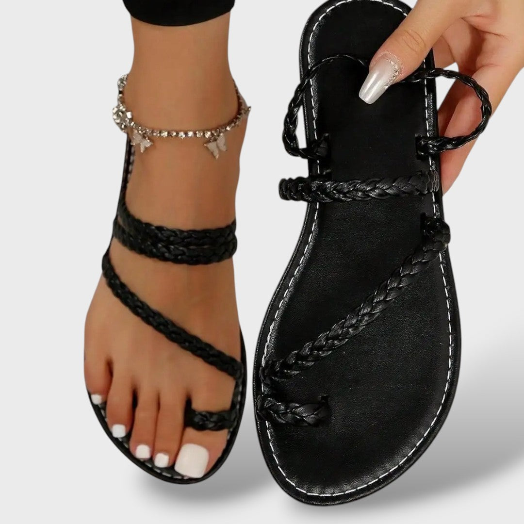 Sandalias Planas Tiras Trenzadas Clip Toe Boho