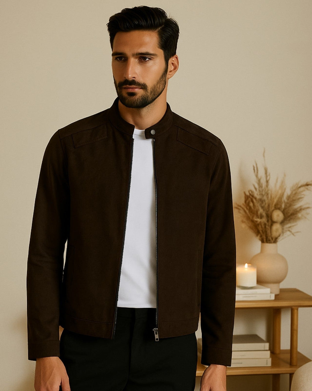 Chaqueta de ante vegano clásica