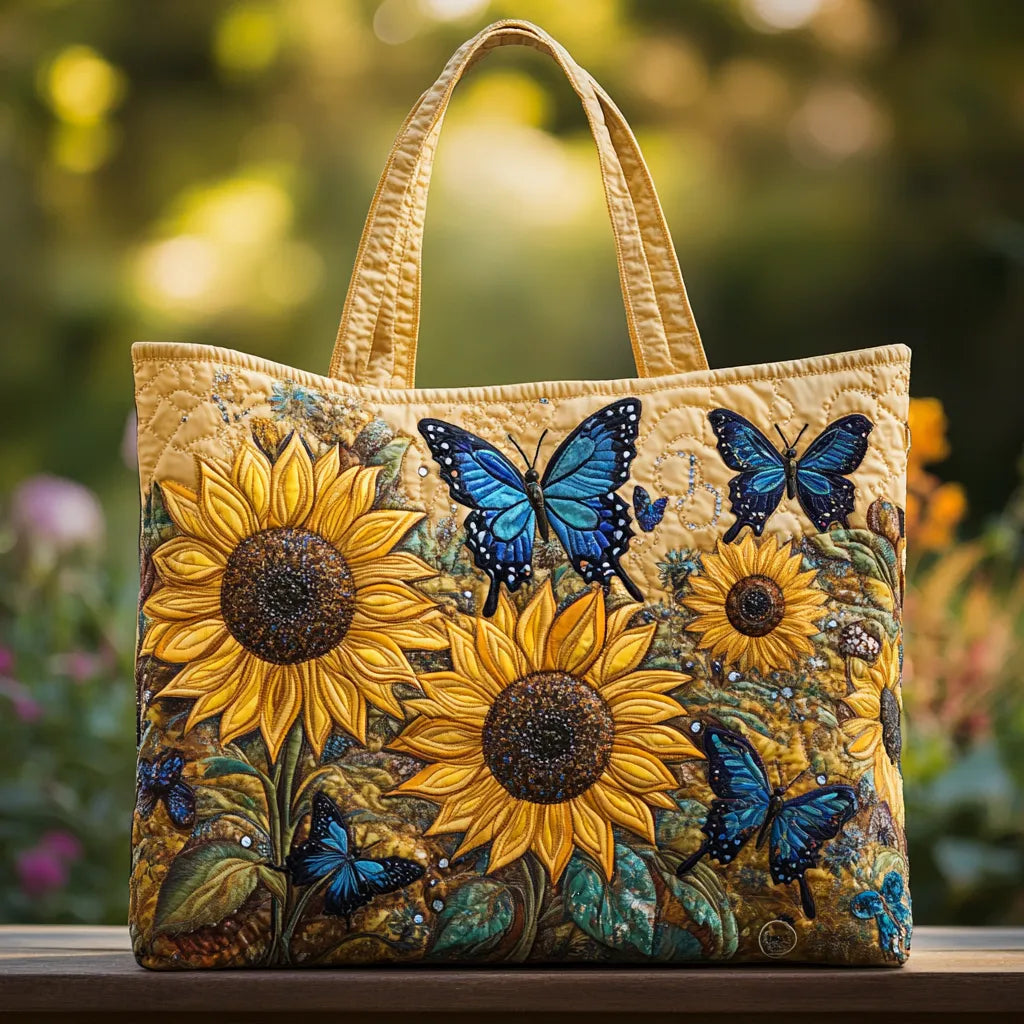 EVA | BOLSO ARTESANAL CON GIRASOLES Y MARIPOSAS AZULES