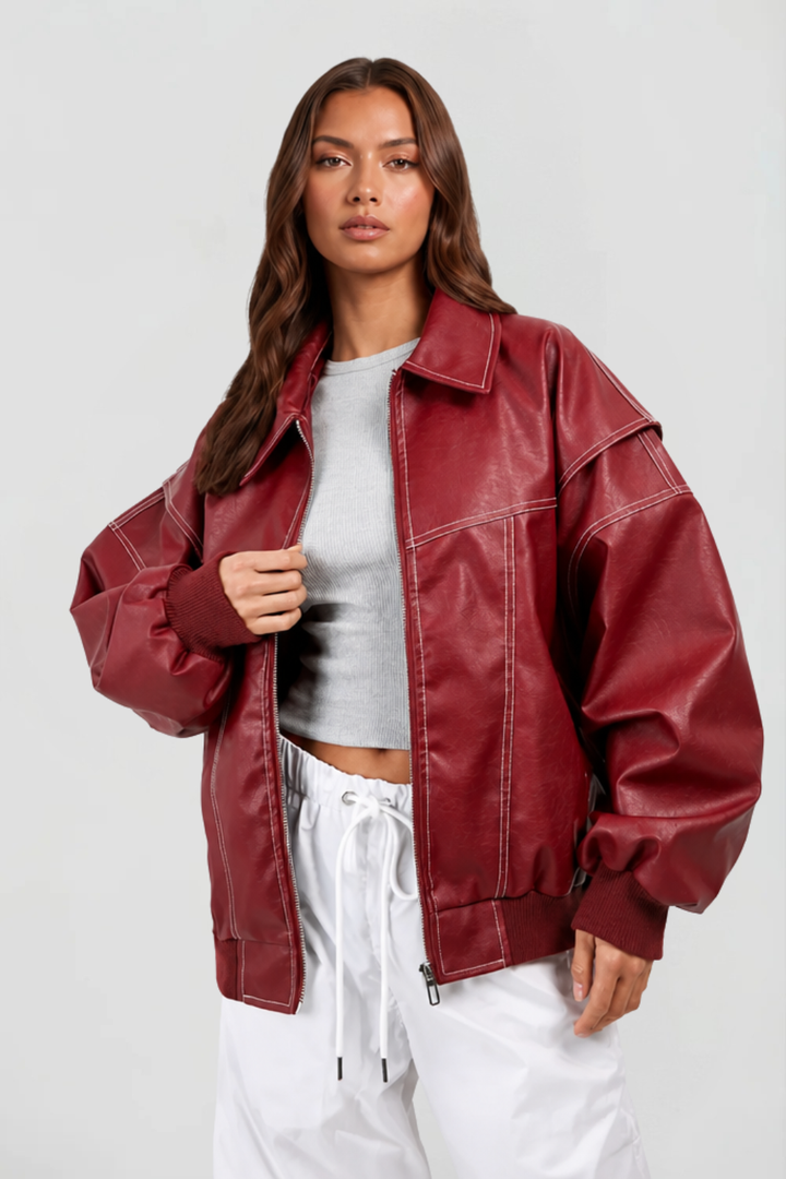 Chaqueta Bomber de Piel Oversize