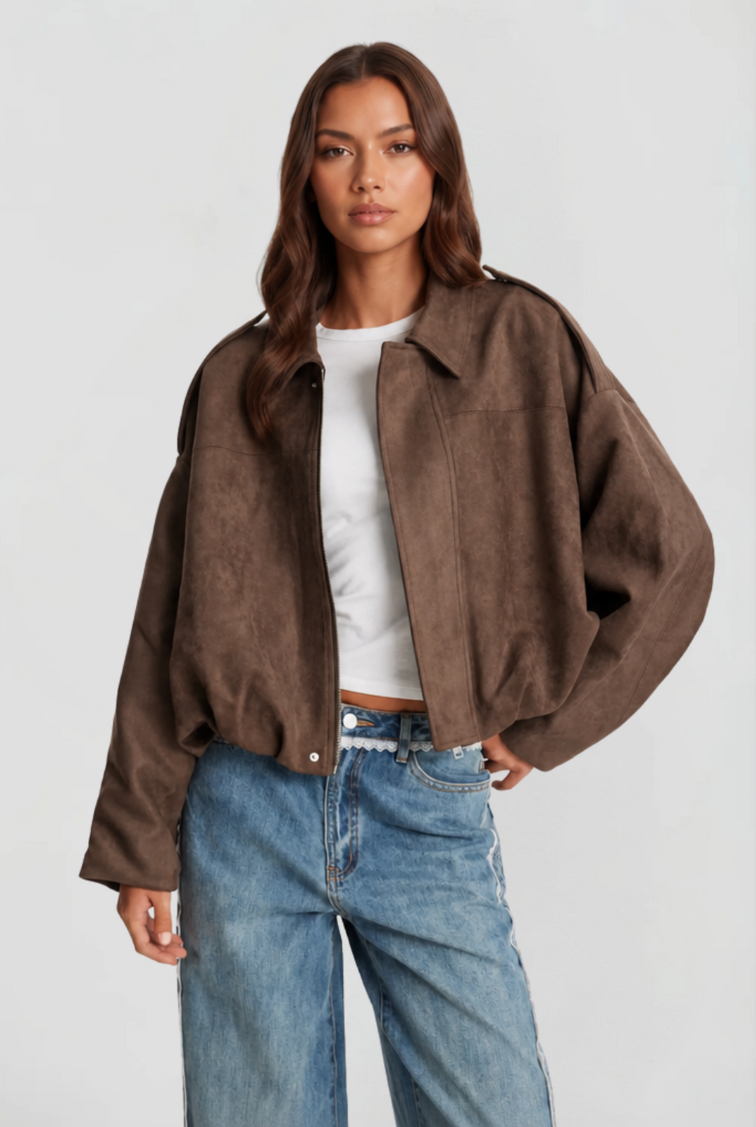 Chaqueta de ante corta oversize