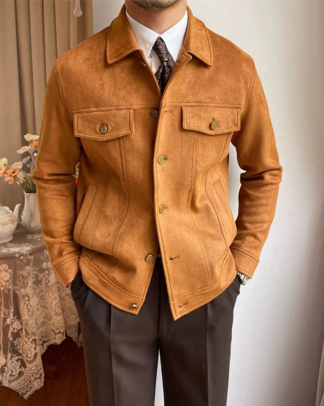 Chaqueta de ante masculina elegante