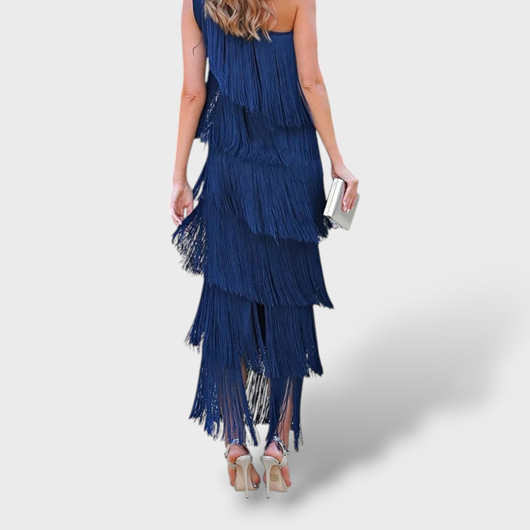 Vestido largo elegante con borlas