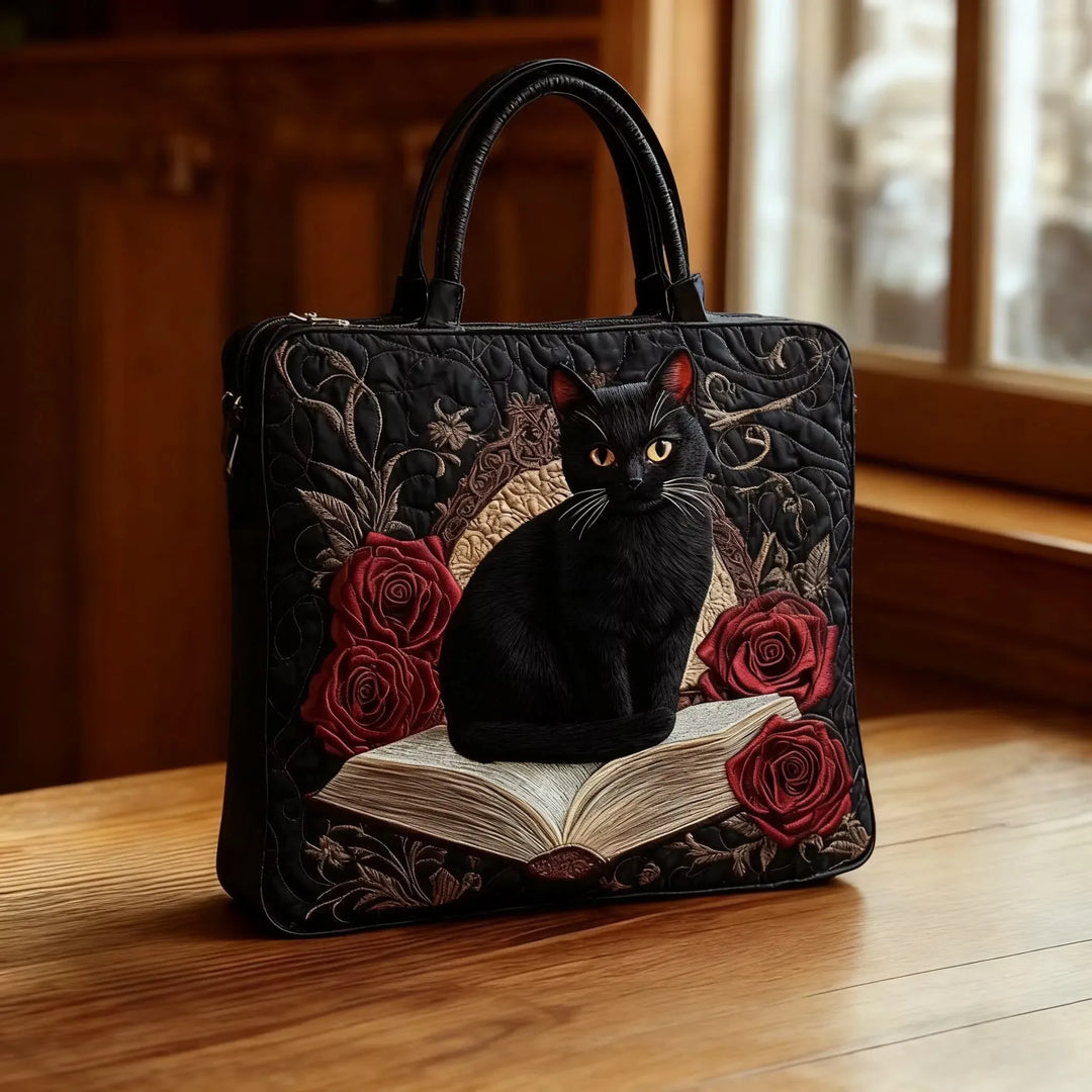LIDIA | BOLSO DE MANO DE GATO NEGRO HECHO A MANO CON ROSAS