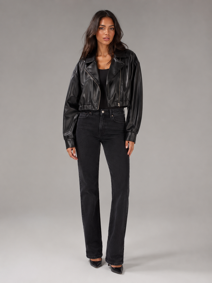Chaqueta biker corta efecto piel