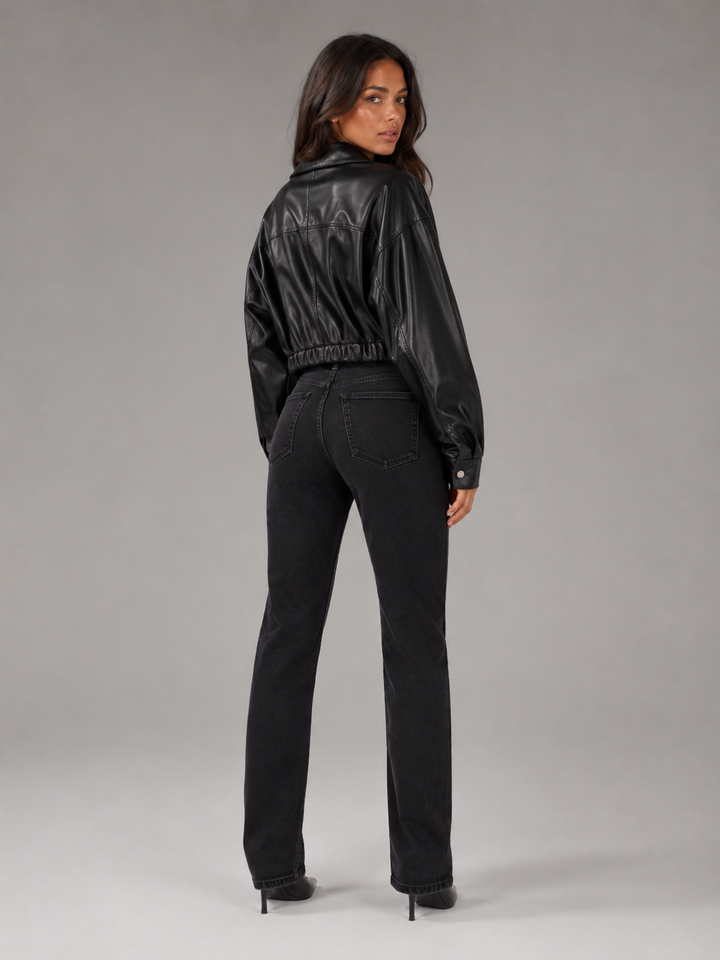 Chaqueta biker corta efecto piel