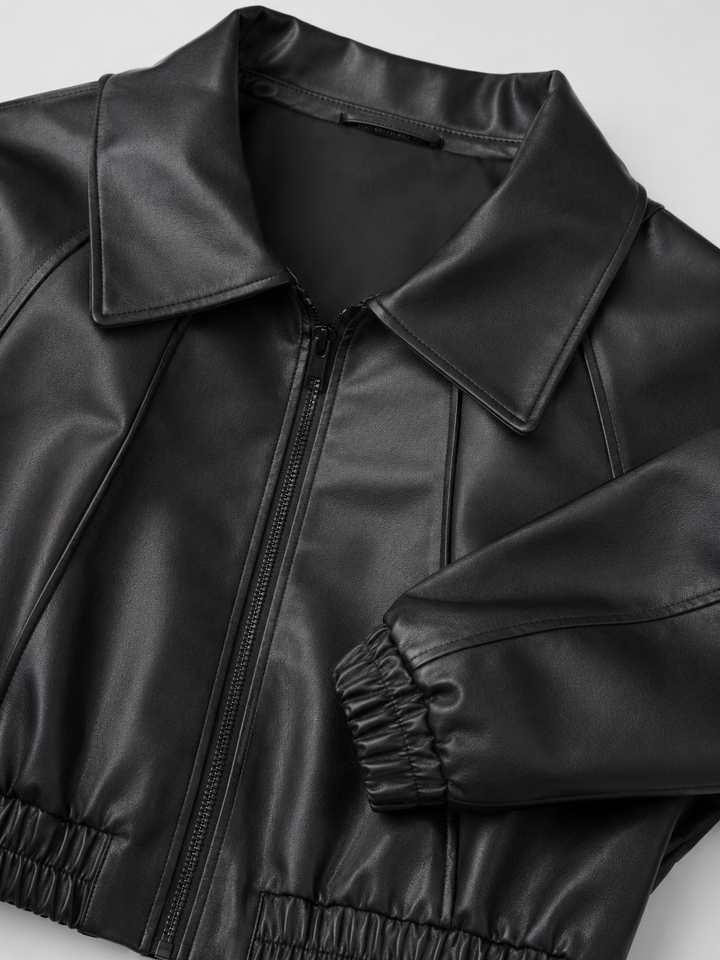 Chaqueta biker corta efecto piel