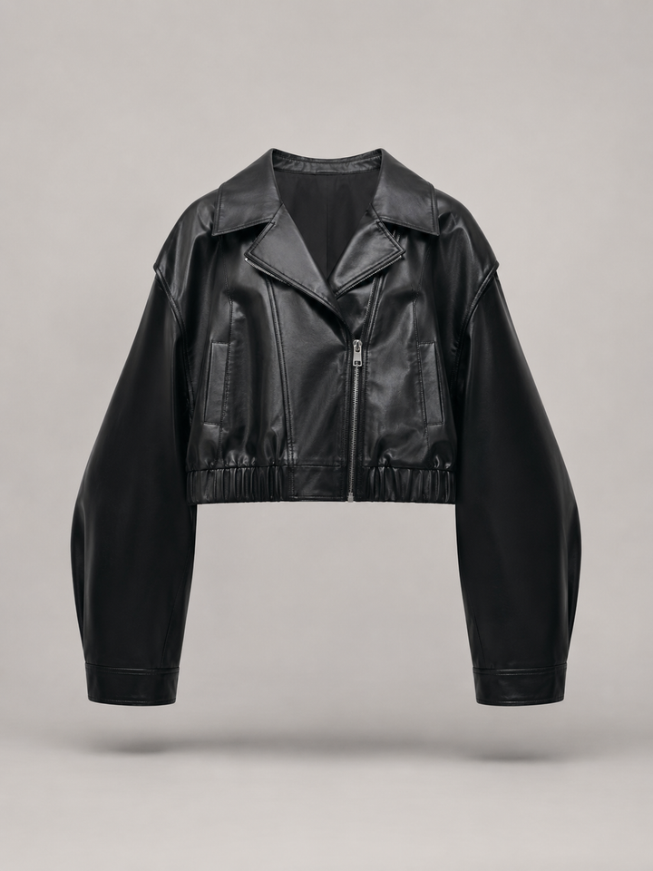Chaqueta biker corta efecto piel