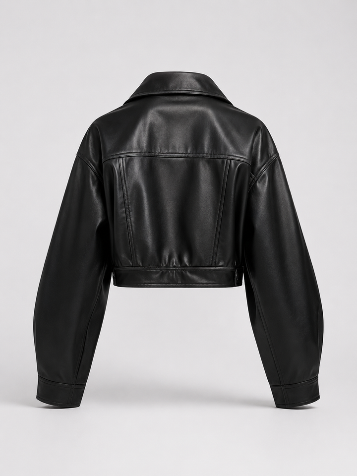 Chaqueta biker corta efecto piel
