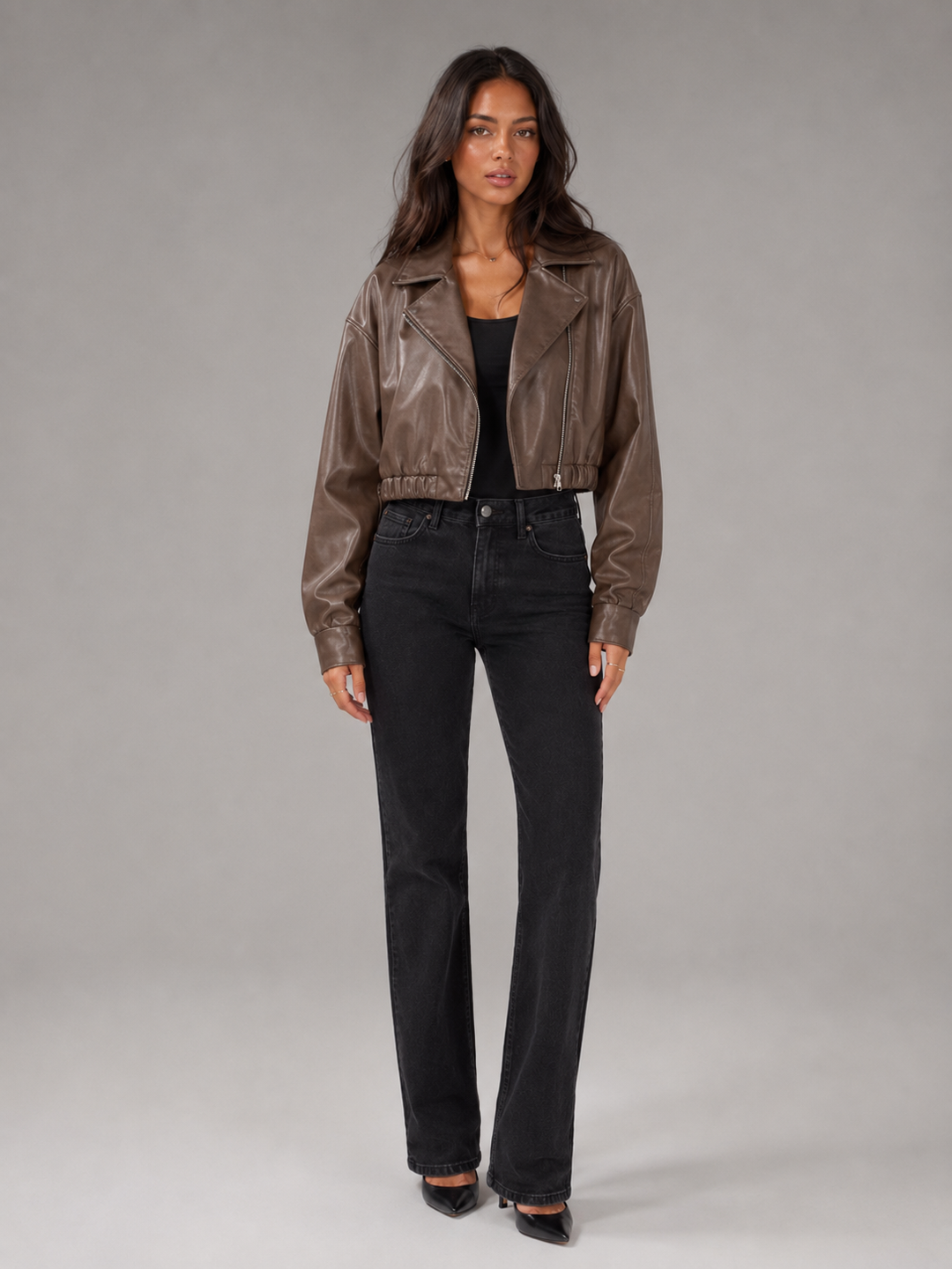 Chaqueta biker corta efecto piel