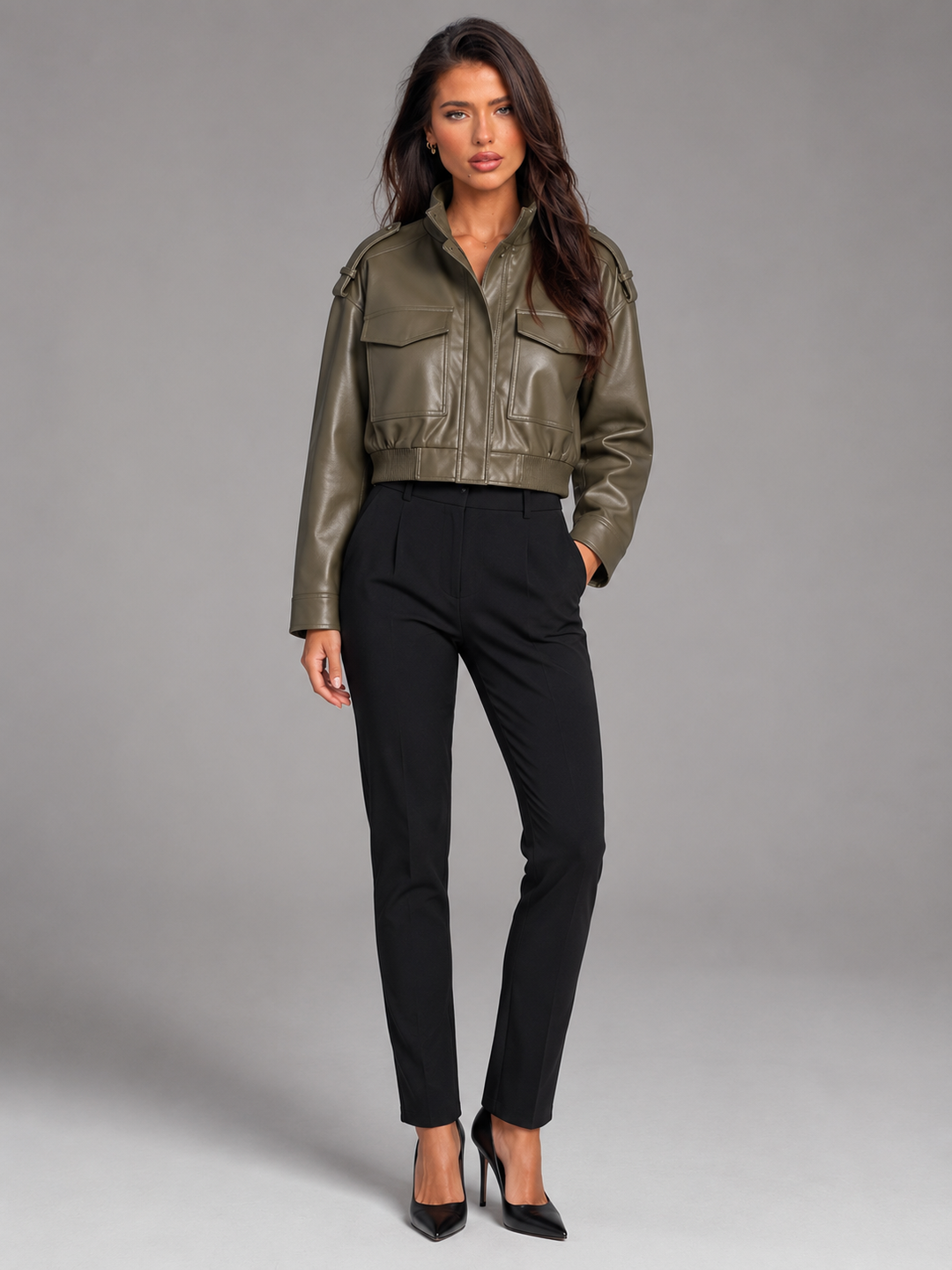 Chaqueta Corta Efecto Piel Utility