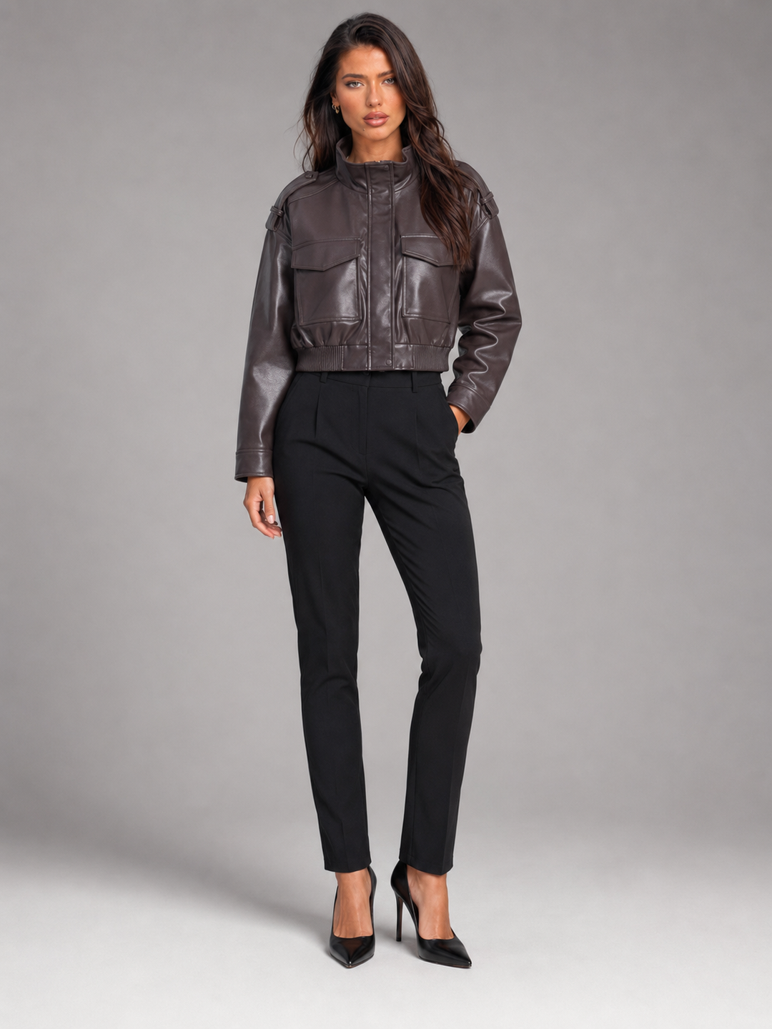 Chaqueta Corta Efecto Piel Utility