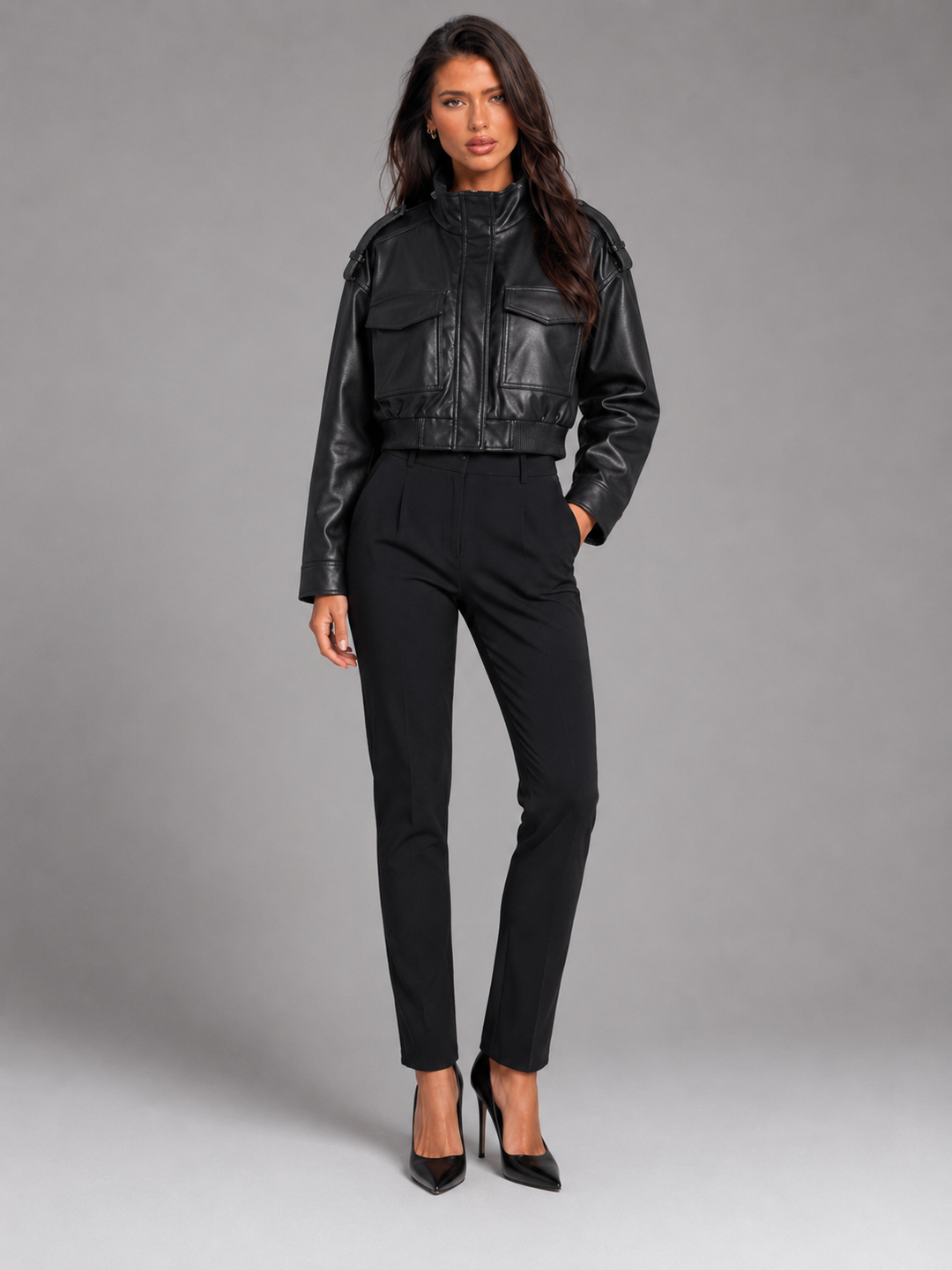 Chaqueta Corta Efecto Piel Utility