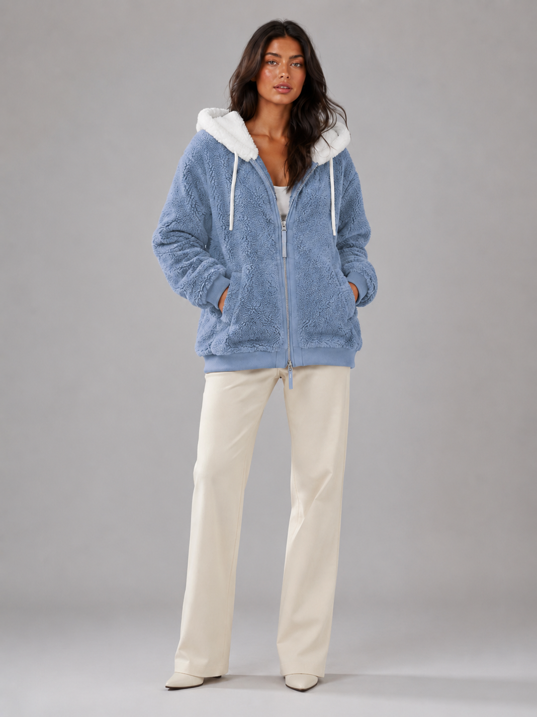 Chaqueta sherpa oversize con capucha