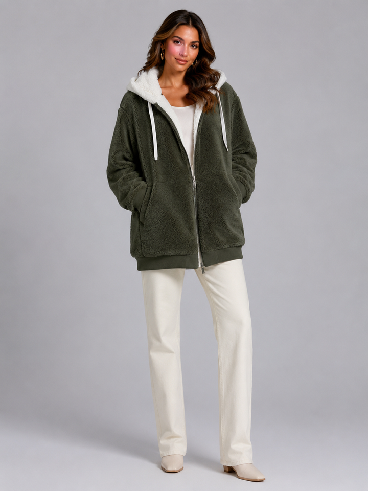Chaqueta sherpa oversize con capucha