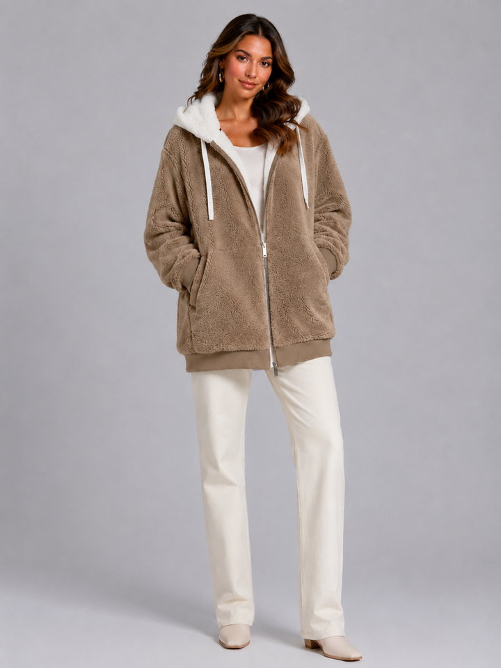 Chaqueta sherpa oversize con capucha