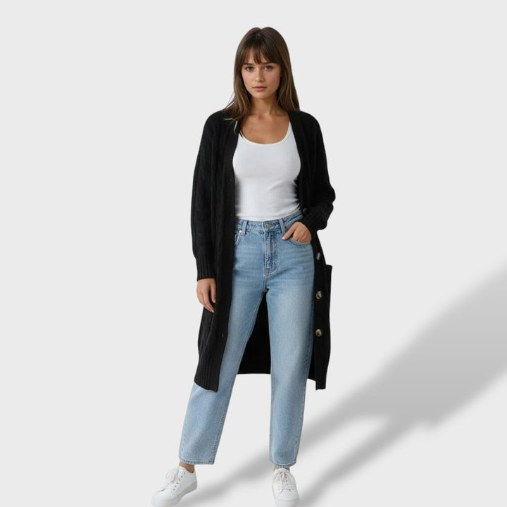 Clara™ | Cárdigan de punto largo para mujer con botones y bolsillos