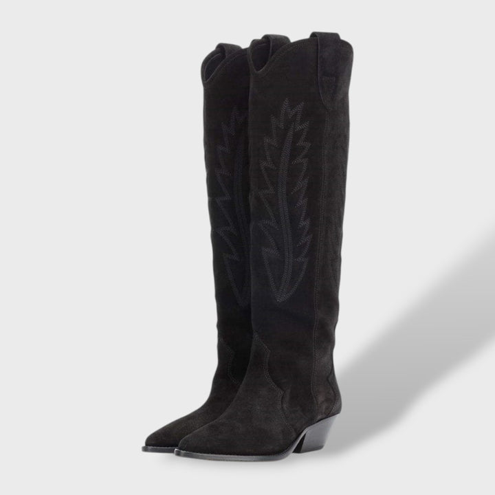 Botas Cowboy Altas Mujer de Ante Bordadas