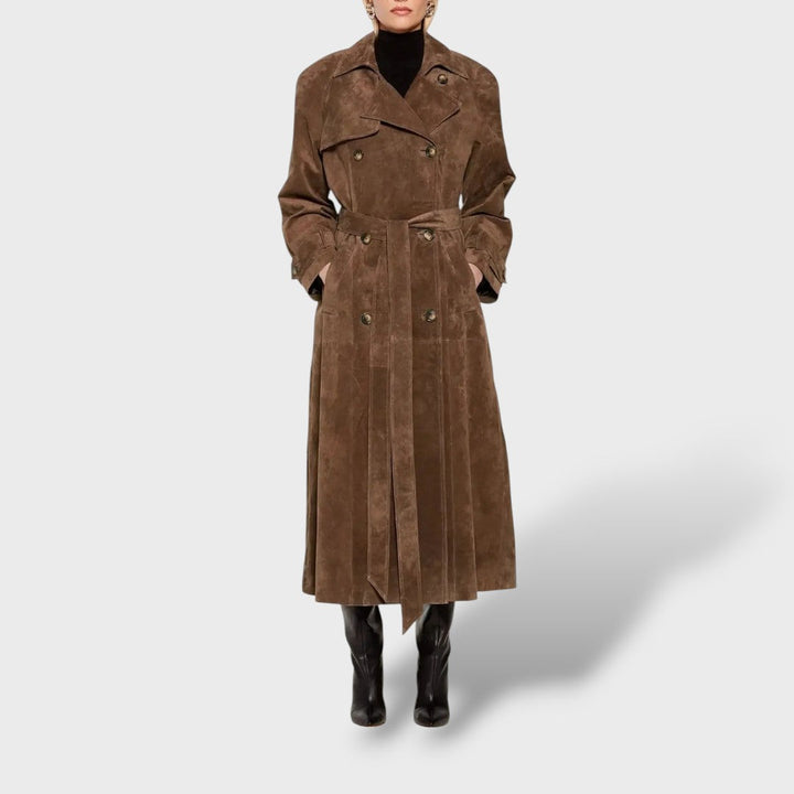 Trench coat clásico de ante para mujeres