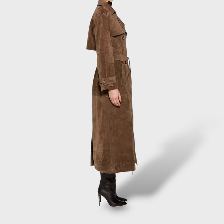 Trench coat clásico de ante para mujeres