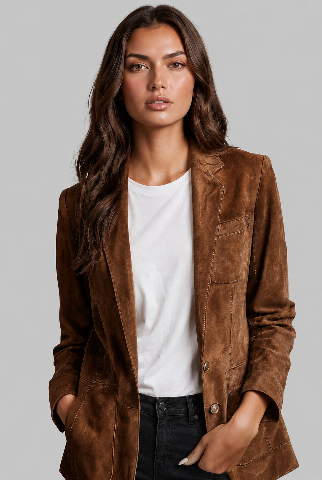 Blazer efecto ante de corte entallado