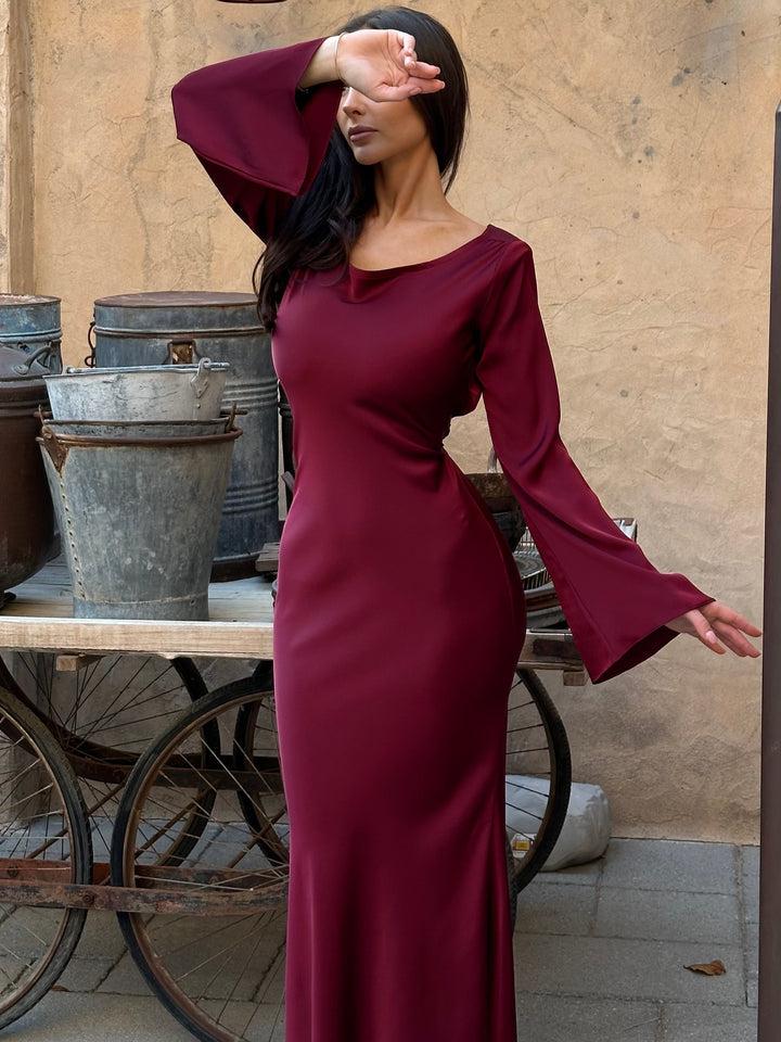 Vestido satén largo femenino
