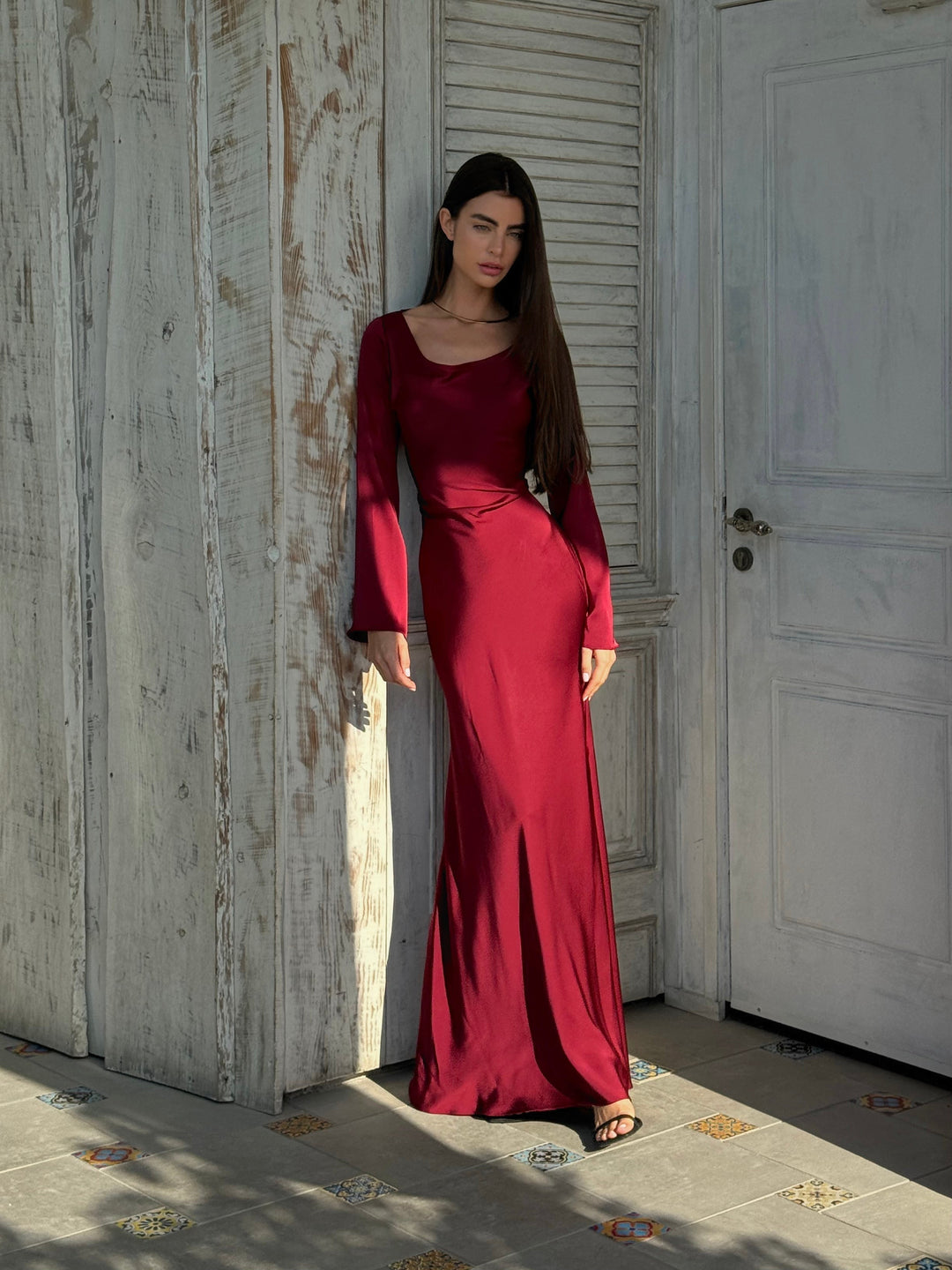 Vestido satén largo femenino