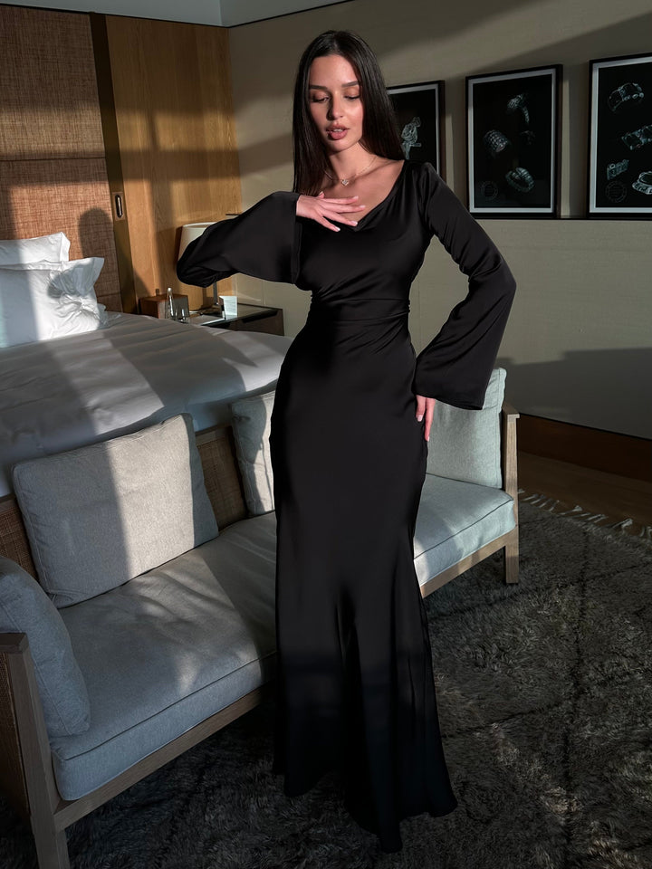 Vestido satén largo femenino